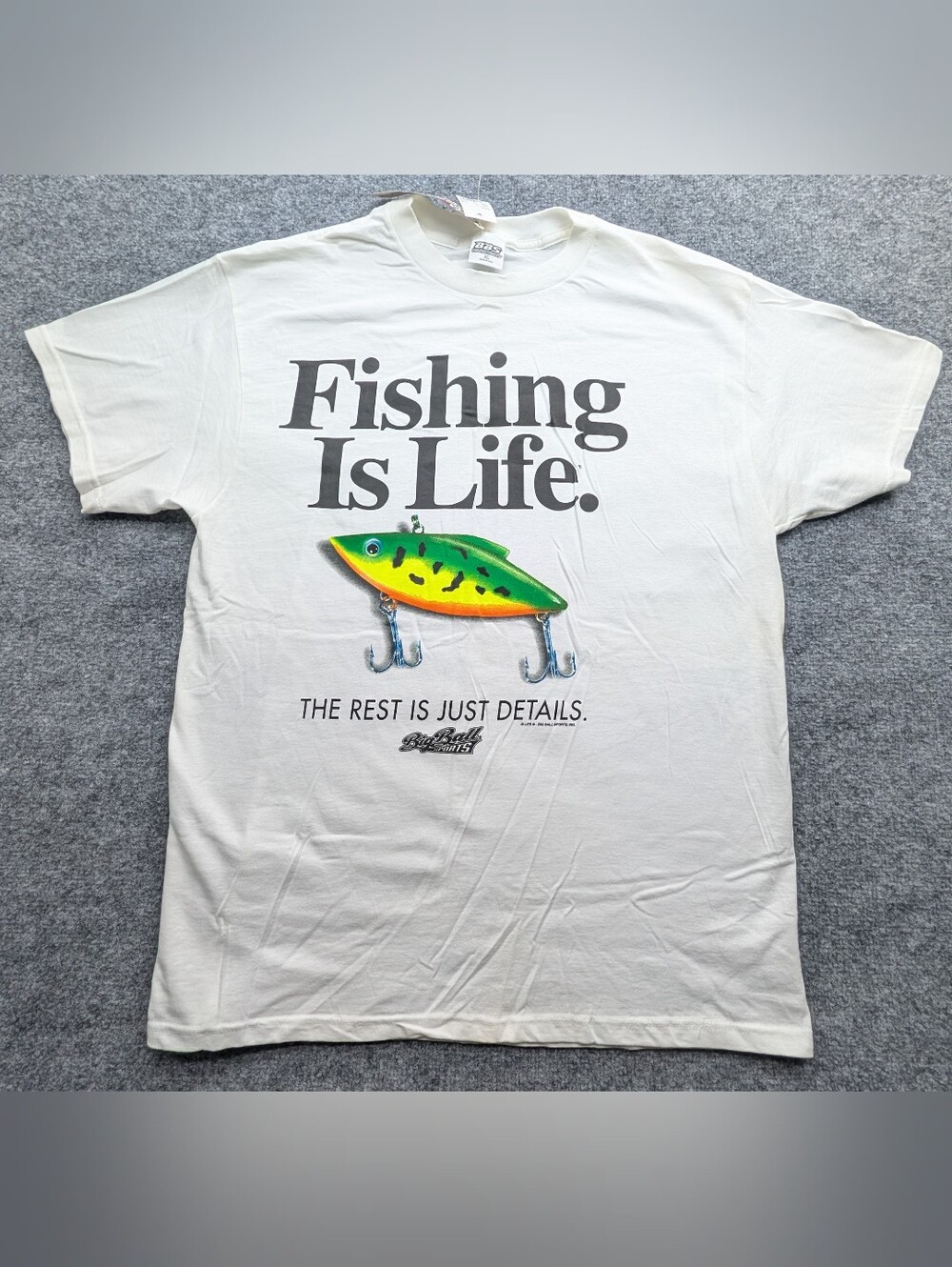 Big Ball Sport 'Fishing Is Life' Men's XL White T-Shirt Vtg